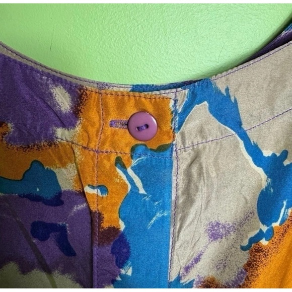 Tribout 100% silk super lightweight colorful artsy padded shoulders blouse sz 4 - Picture 5 of 5